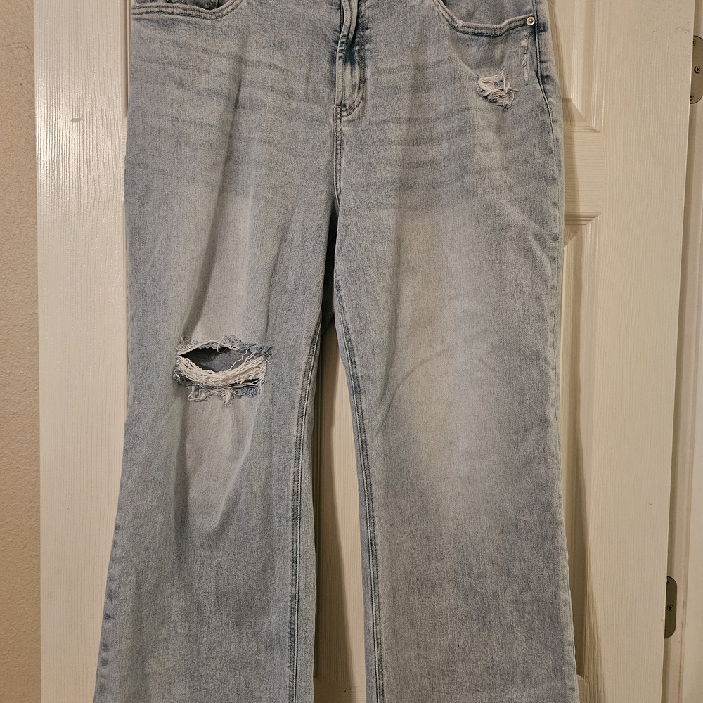 Mica Women's Light Blue Distressed Flare Jeans